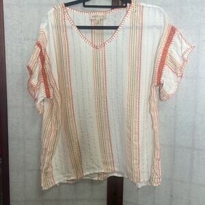 Philosophy For The Republic Womens White Metallic Short Sleeve Blouse‎ Sz Medium